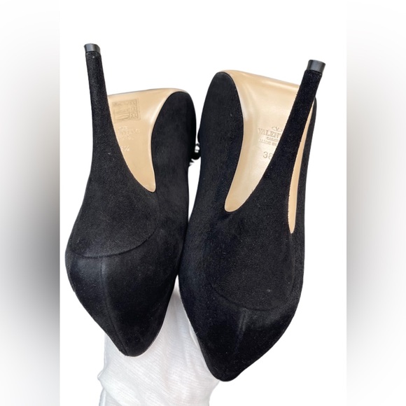 Valentino Garavani Black Suede Peep-Toe Stiletto Platform Pumps Size IT 38.5 - Picture 13 of 17
